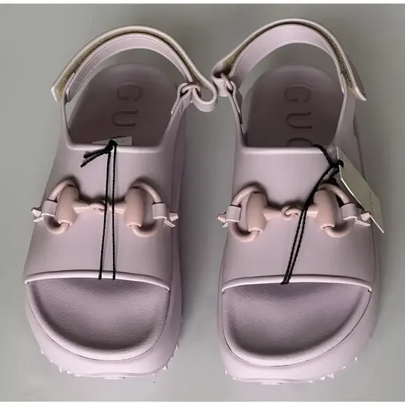 Gucci Women's Horsebit Rubber Pink Slingback Sandals 9 US (39 Eu) IT 742435 NIB - Picture 5 of 14